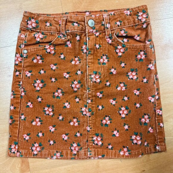 Art Class Rusted Orange & Pink Floral Corduroy Skirt Girls Size 7/8 - Picture 3 of 6
